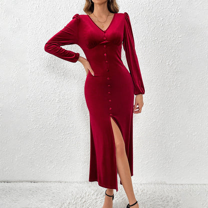 Dam Bodycon Kjol Lång Monokrom V-Hals Högkvalitativt Tyg-2