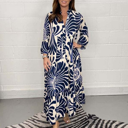 Maxiklänning Dam Retro V-ringning Polyester Blommigt Mönster 2