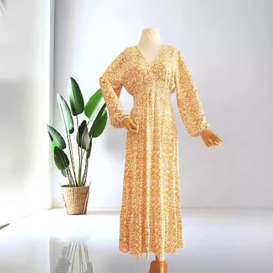 Kvinna Lång Klänning Elegant Polyester Flödande-4