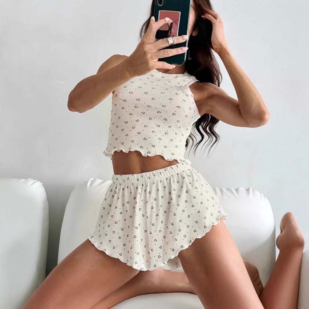 Dam Camisole Shorts Leopardmönster Lätt Polyester-3