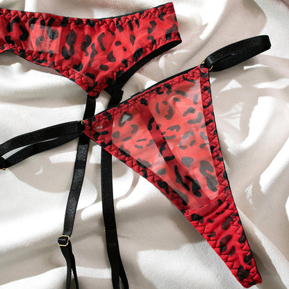 Damunderkläder Set Leopardmönster Polyester Snygga Underkläder Dam-5