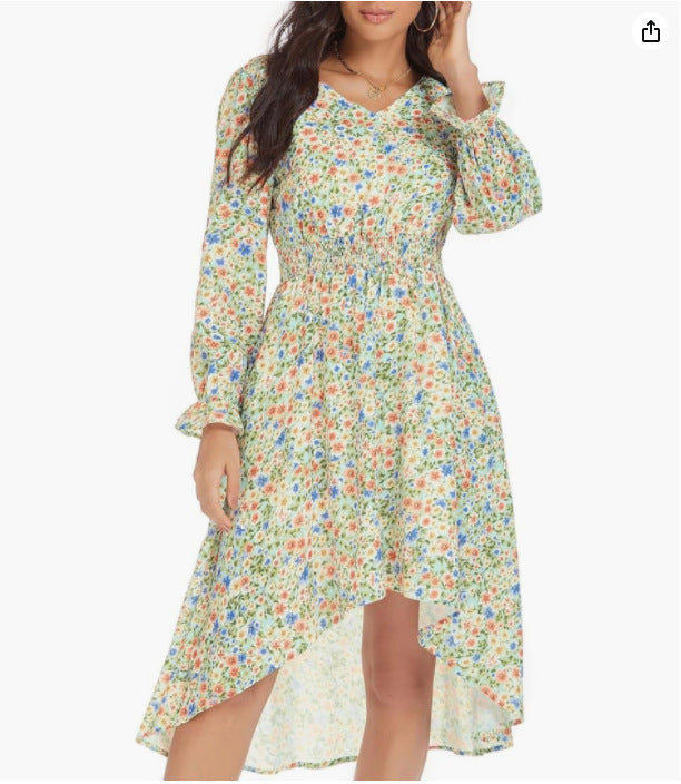 Fina Dam Klänningar Blommig Design Lätt Tyg med Elastisk Midja 6