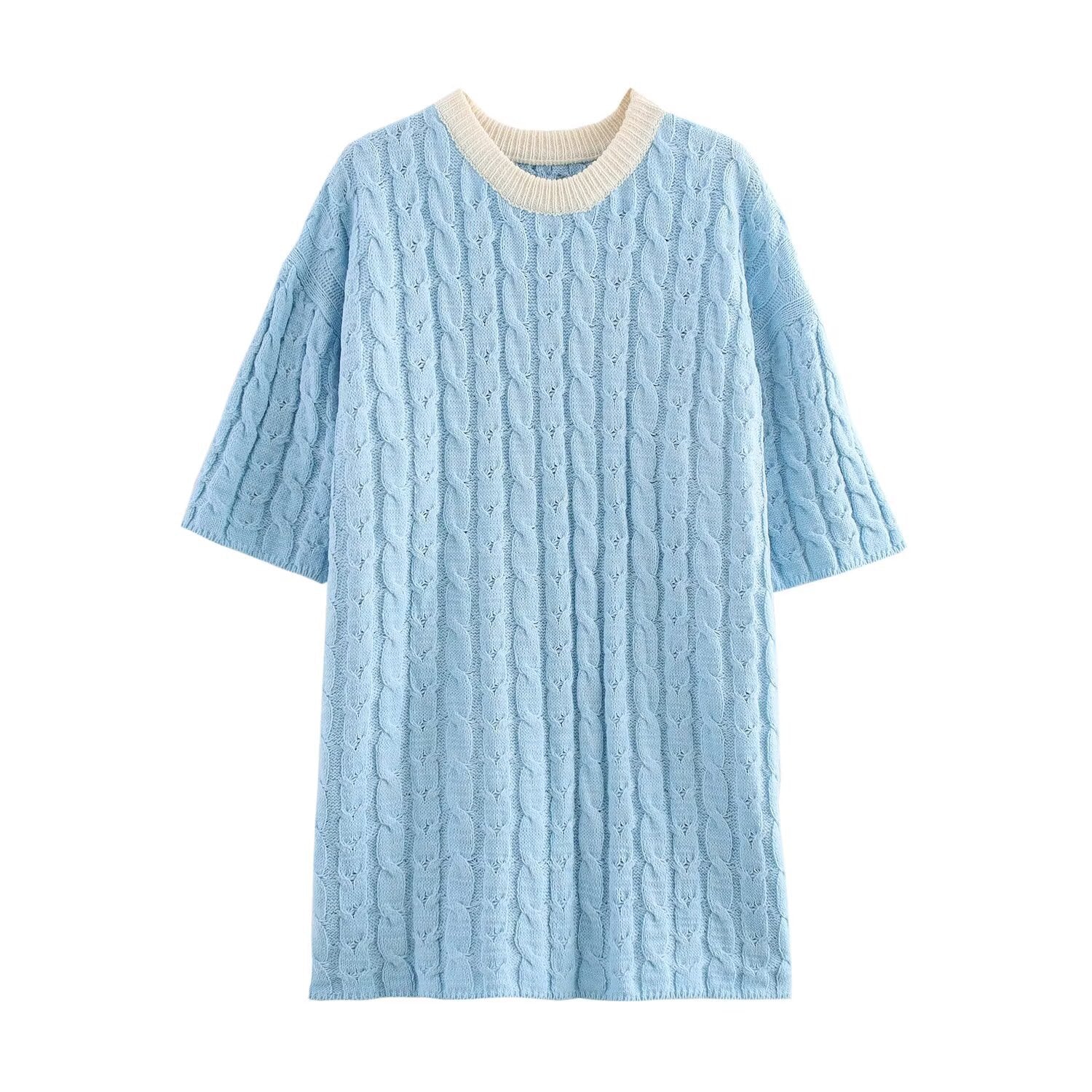 Variant image for Fina Dam Klänningar Vridna Element Kontrastfärg Polyester Elegant Kort Ärmar-7