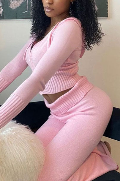 Hög Midja Athleisure Set för Dam med Hoodie och Byxor i Mjuk Polyester – Avslappnad Passform för Träning och Vardagsbruk 4