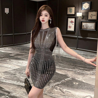 Dam Klänning Bodycon med Mesh och Fransar Polyester-4