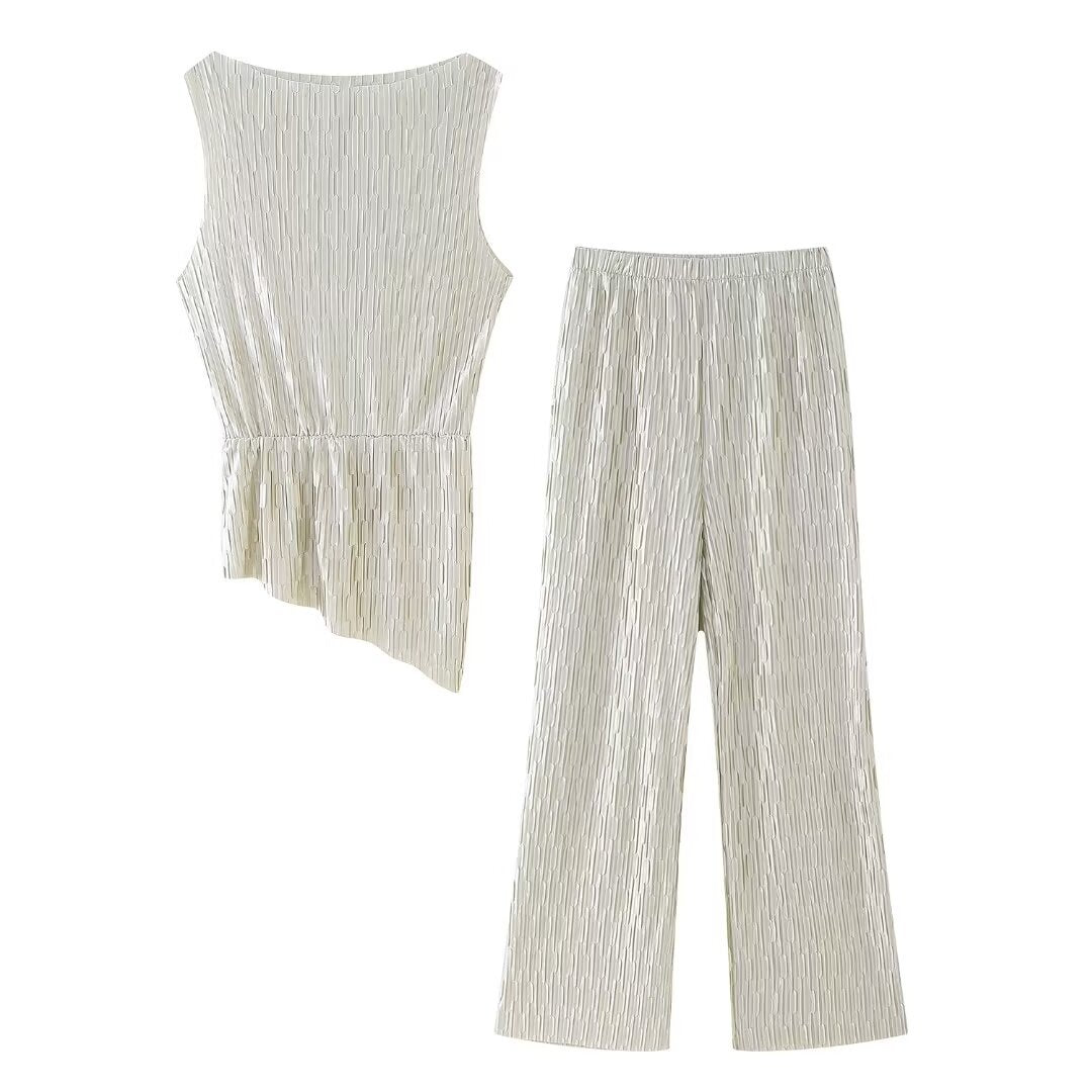 Damset Asymmetrisk Topp Långa Byxor Street Style Högkvalitativt Tyg 2