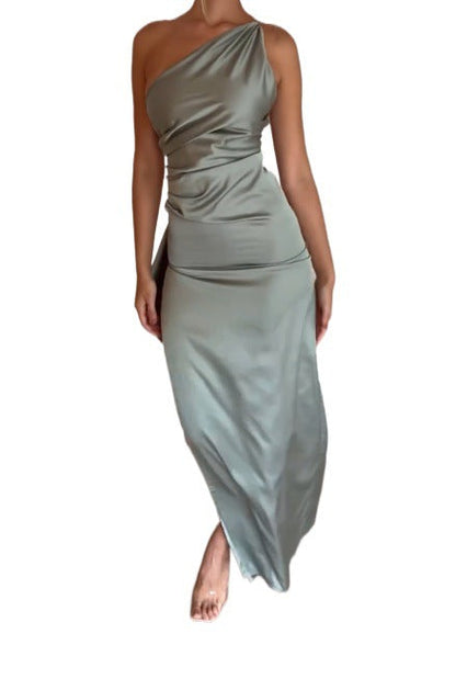 Damklänning Asymmetrisk Midi Satin Ärmlös-5