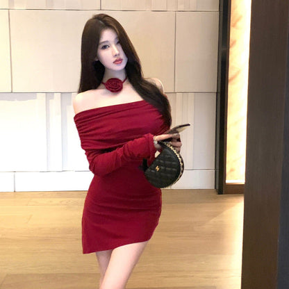 Kvinnors Bodycon Klänning Asymmetrisk Axeldesign Polyester Elastan-2