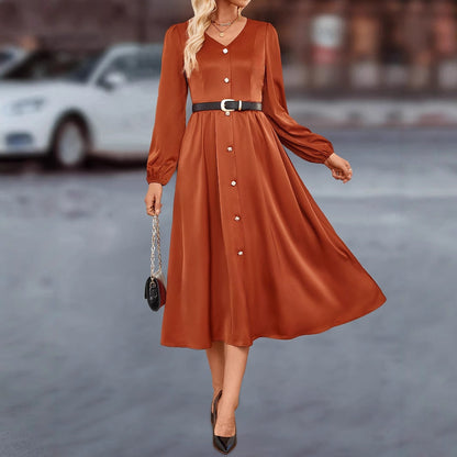 Kvinnor Chiffongklänning Knälängd med Knappdetalj och Uthyrda Ärmar 4