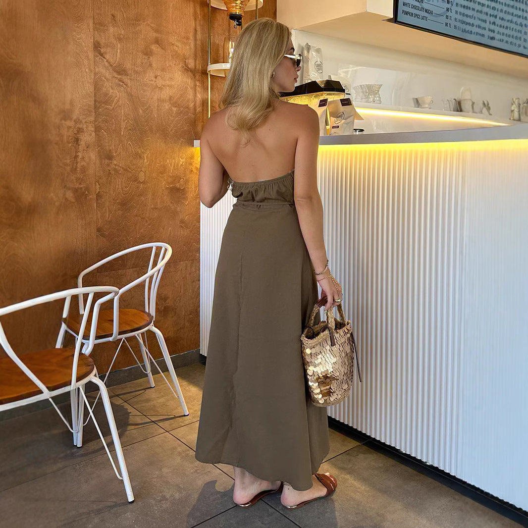 Dam Klänning Maxi Halterneck Högkvalitativt Tyg-5