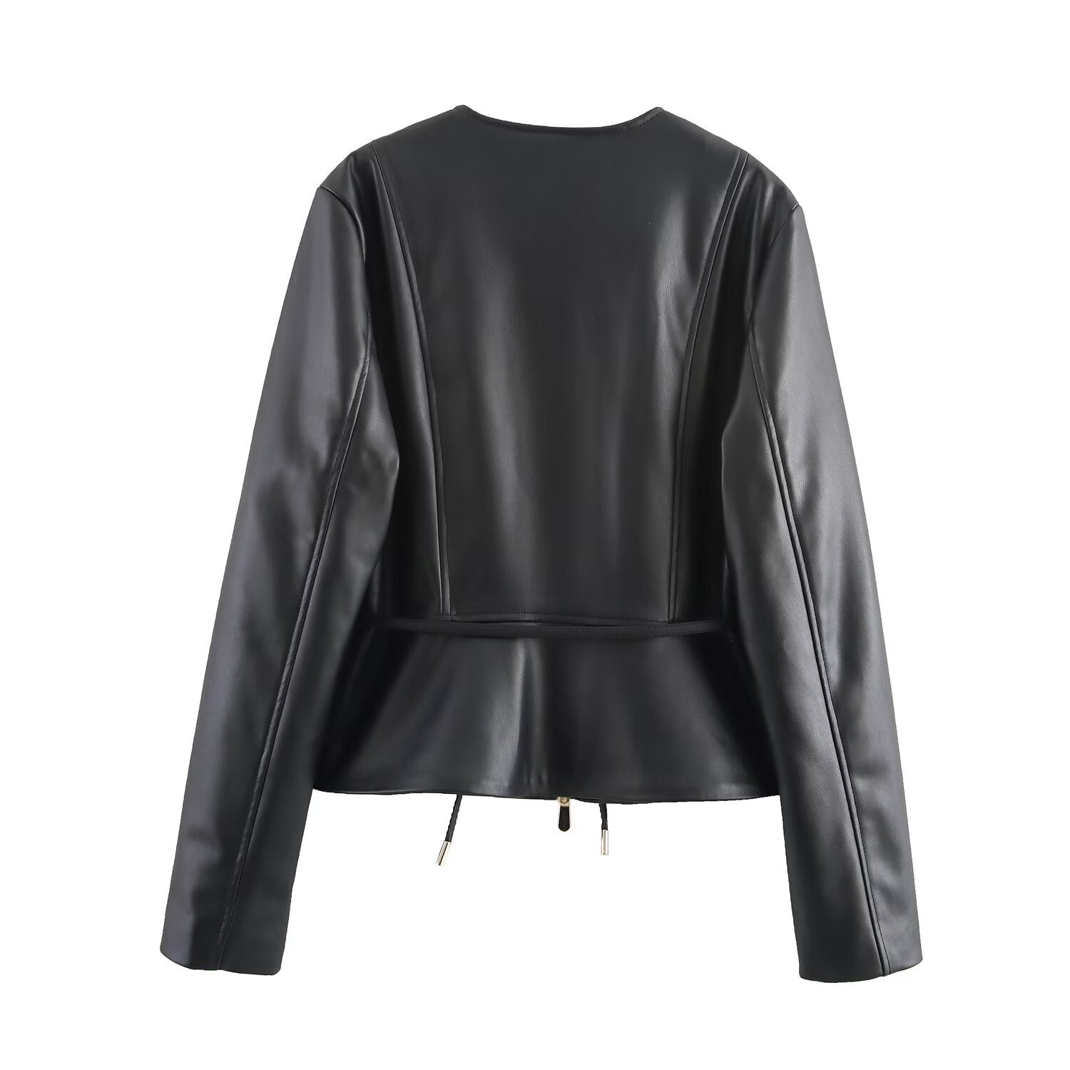 Damjacka Kort i Konstläder med Rundhals och Bekväm Passform-4