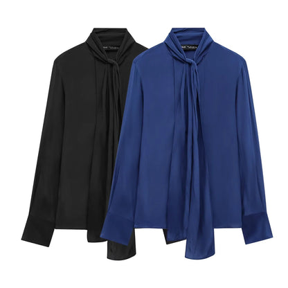 Dam Blus Slingdesign Mjuk Tyg Lång Ärmar V-hals-2