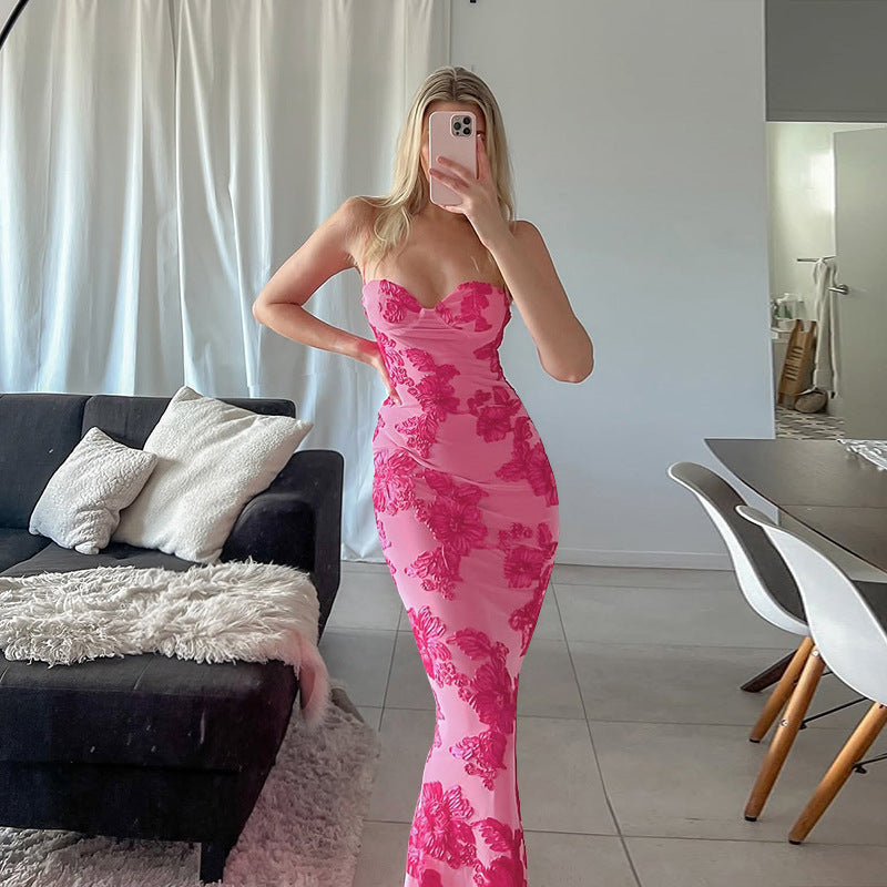 Kvinnors Aftonklänning Blommig Broderi Smalt Snitt Elastiskt Tyg-2