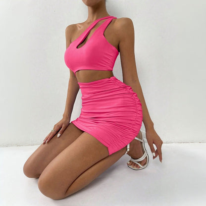 Dam Mini Klänning Bodycon En Axel Polyester-4