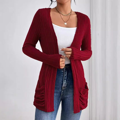 Dam Cardigan Utan Krage Rippad Fleece 95% Polyester 5% Spandex-2