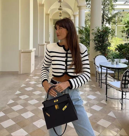 Dam Kofta Vintage Randig Spännbåge i Polyester – Tidlös Elegans och Bekväm Passform för Alla Tillfällen 3