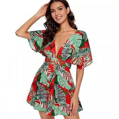 Kvinna Fritidsklänning Blommig V-Hals Lätt Tyg 2