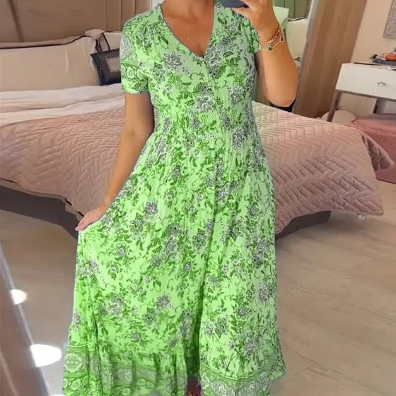 Dam Strandklänning V-Ringad Polyester Lätt och Elegant-2