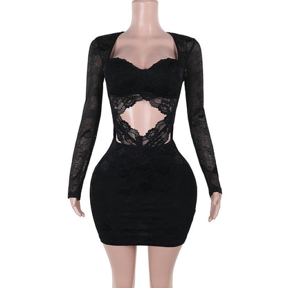 Transparent Spets Toppklänning för Kvinnor med Skulpturerad Silhuett och Elastiskt Midjeband – Perfekt för Fest och Romantik 7