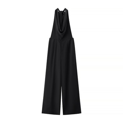 Dam Overall med V-ringning och Drapering – Mjuk Blandning med Sidofickor, Perfekt för Fest och Avslappning 7