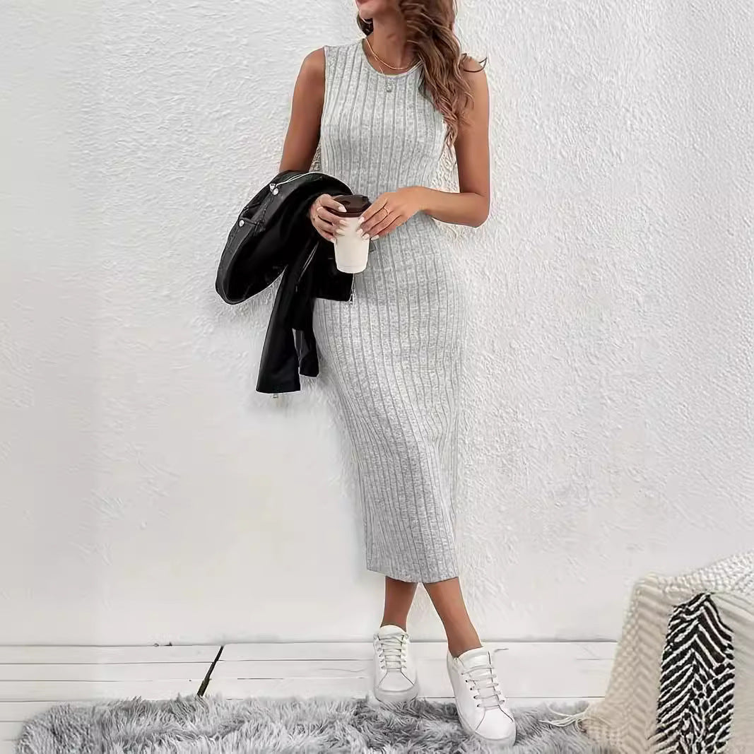 Dam Midi Klänning Ärmlös BodyCon Polyester-2