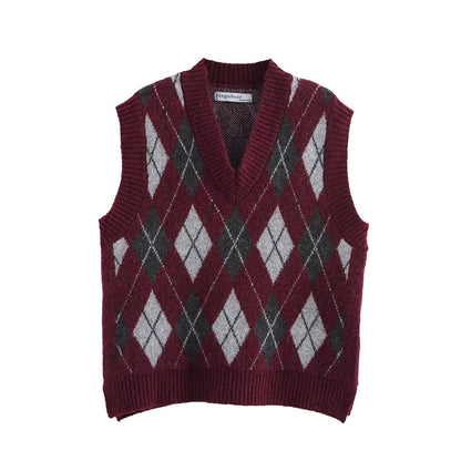 Dam Väst Diamantmönster Polyester Streetwear-1