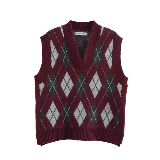 Dam Väst Diamantmönster Polyester Streetwear-1