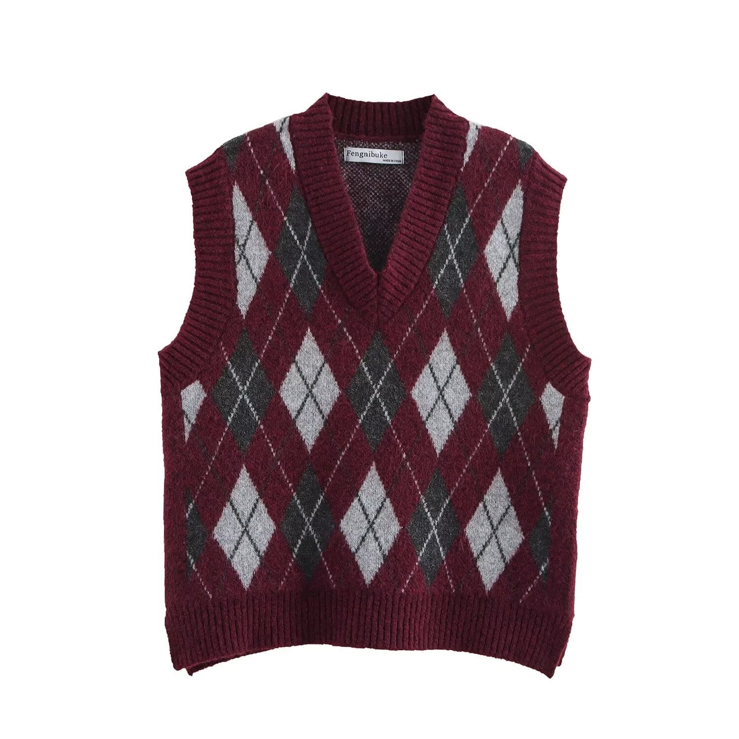 Variant image for Dam Väst Diamantmönster Polyester Streetwear-1