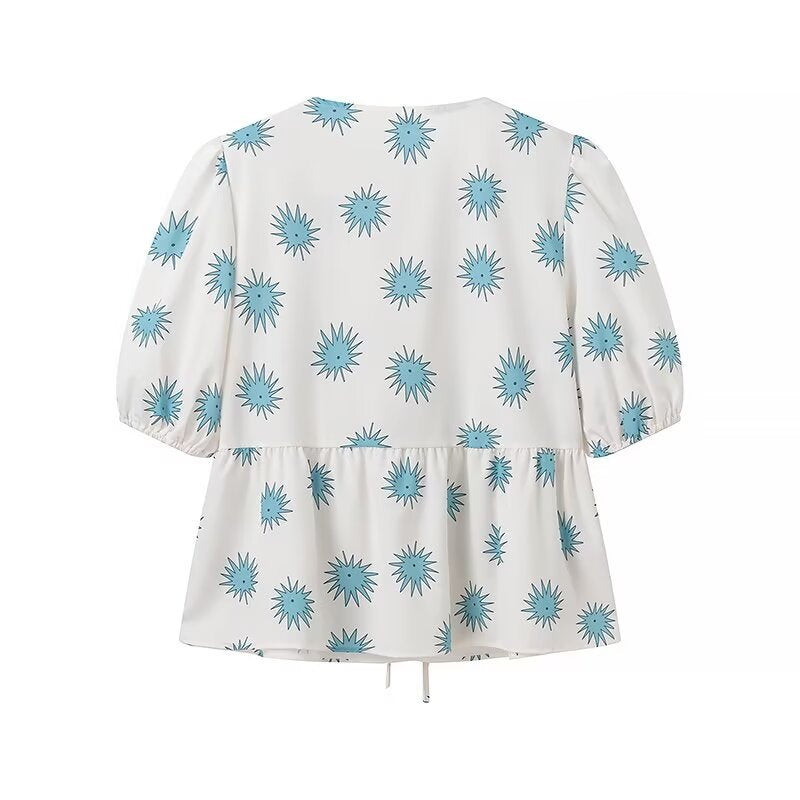 Damset V-ringning Långa Byxor Polyester-3