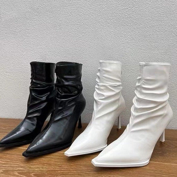 Kvinnor Ankelstövlar Spetsig Tå Slip-On Läder 5