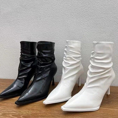 Kvinnor Ankelstövlar Spetsig Tå Slip-On Läder 5