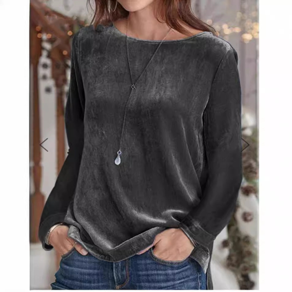 Dam Tröja Rundhalsad i Mjuk Sammet Casual-5