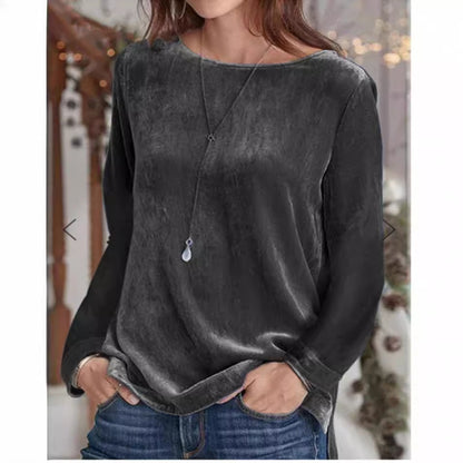 Dam Tröja Rundhalsad i Mjuk Sammet Casual-5