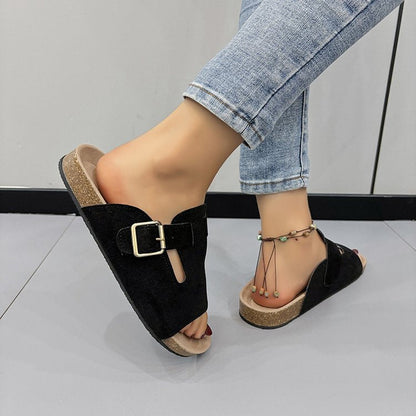 Damer Öppna Pantoletter Mjukt Material med Fashionabelt Spänne 4