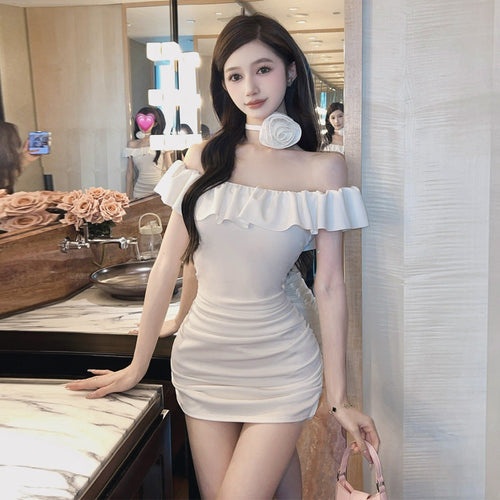 Dam Klänning Off-Shoulder Bodycon Smal Passform Elastiskt Material-1