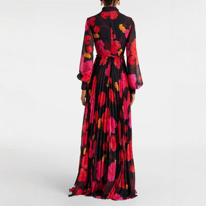 Dam Klänning Slim Fit Ståkrage Tryckt Lång Ärmar Högkvalitativt Tyg-3