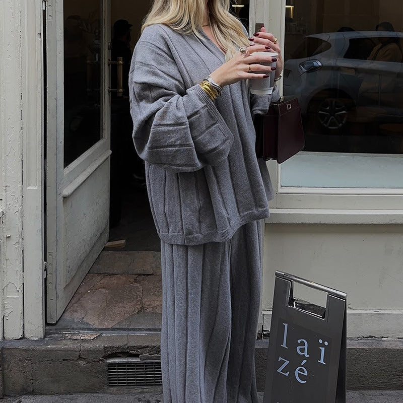 Dam Stickdräkt Avslappnad Mjuk Stickning Elegant Stripmönster 2