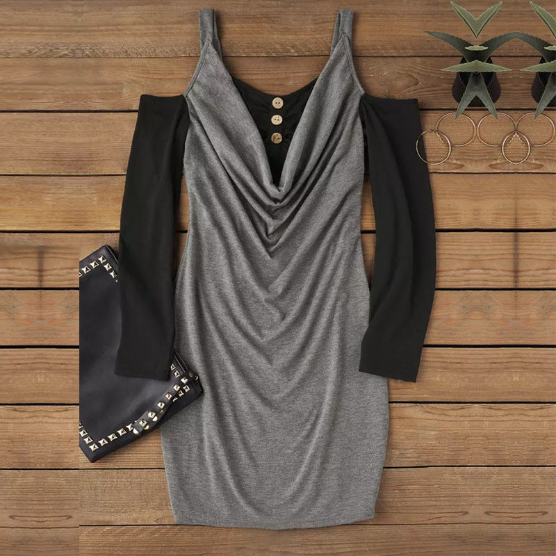 Dam Off-Shoulder Bodycon Klänning Färgblock Polyester för Fest eller Sommar-3