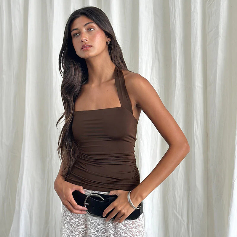 Kvinnors Topp Fyrkantig Halsringning Elastisk Bomullsmix 2