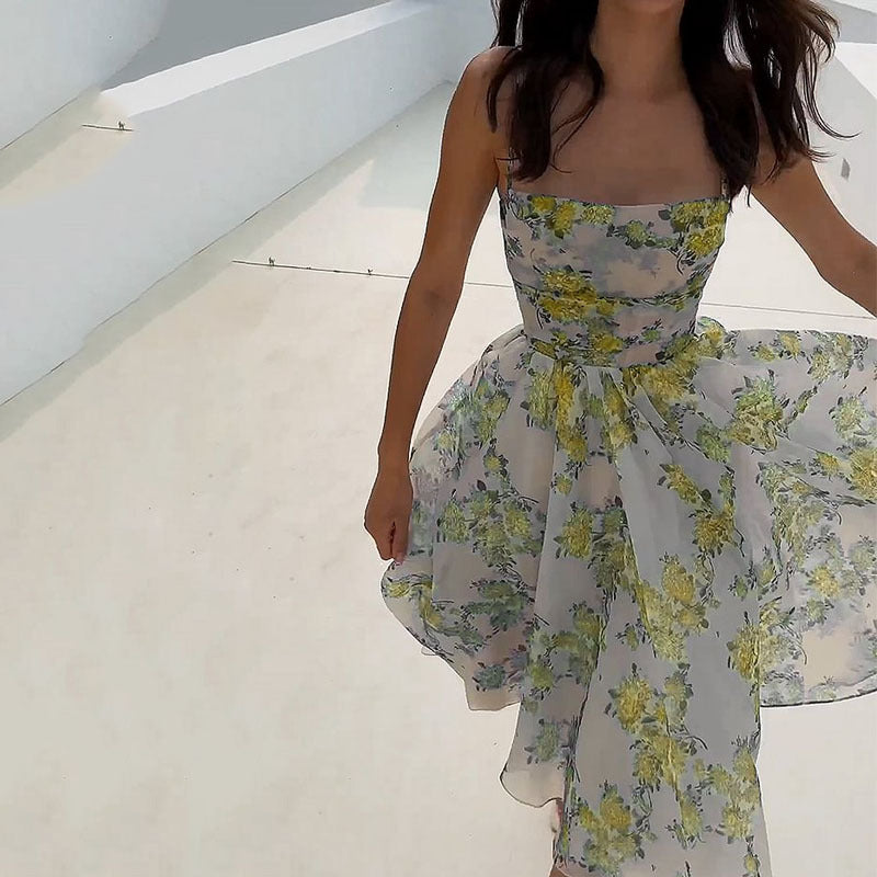 Kvinnors Lång Klänning Spaghetti Band Polyester-2