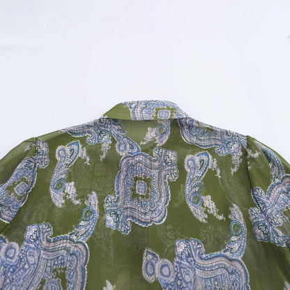 Herrskjorta Vintage Revers Mönstrad 100% Bomull-4