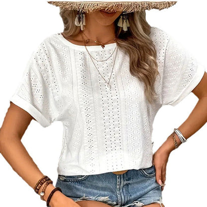 Kvinnors Sommartopp V-Hals Nät Detaljer Lätt Tyg 6
