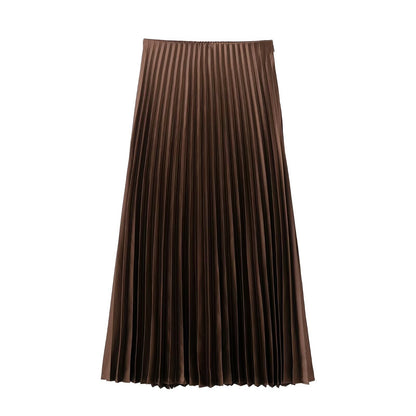 Kvinna Midi Kjol Hög Midja Satin-3