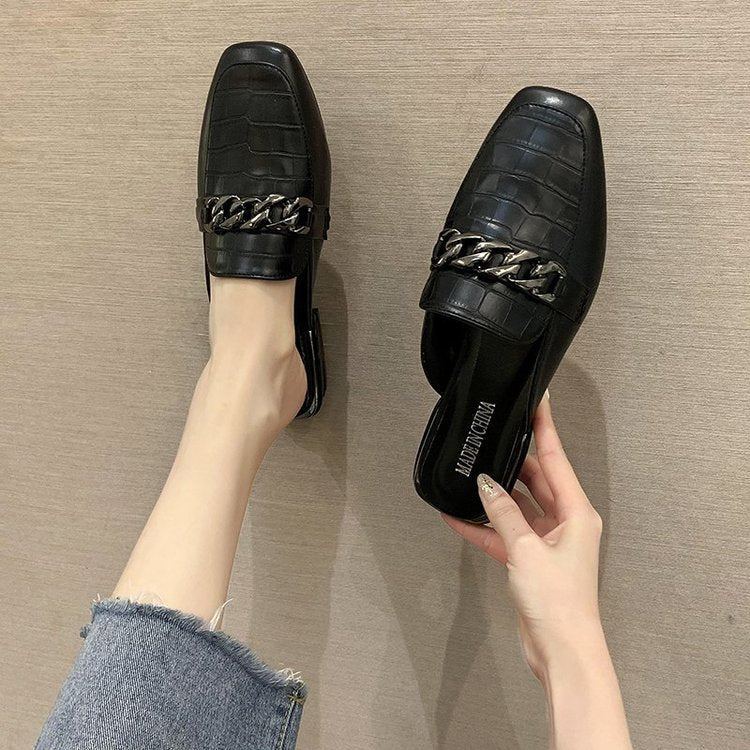 Kvinnor Slingback Pantoletter Syntetiskt Läder Kedjedetalj 4