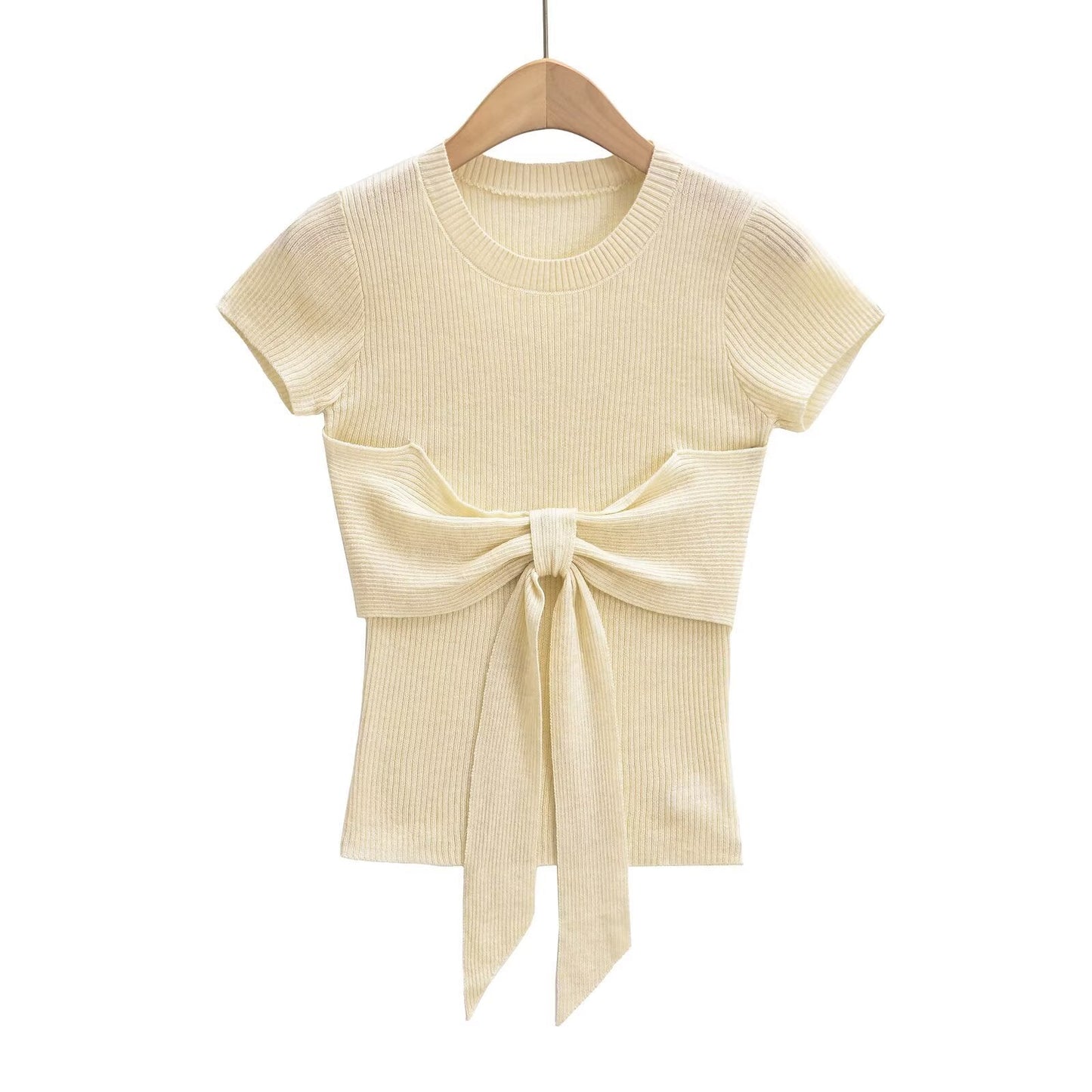 Variant image for Dam Topp Korta Ärmar Dekorativ Slinga Ribbmaterial-3