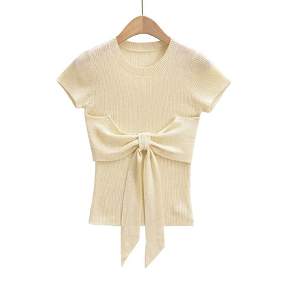 Variant image for Dam Topp Korta Ärmar Dekorativ Slinga Ribbmaterial-3