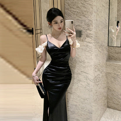 Kvinnors Lång Klänning V-ringning Ärmlös Polyester-2