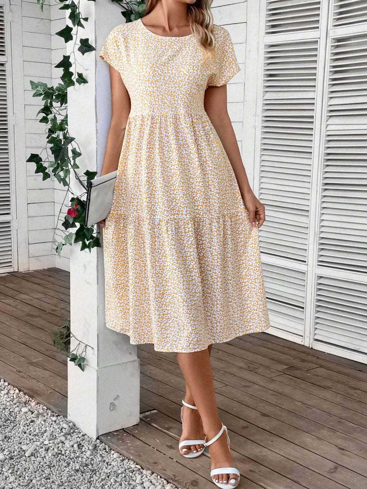 Variant image for Dam Maxiklänning Blommig Ruffle Hem Polyester för Sommar-1