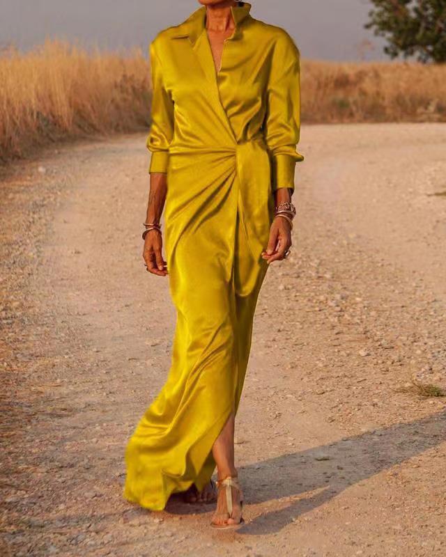 Maxi Klänning Dam Asymmetrisk Hög Midja Polyester Långärmad-6