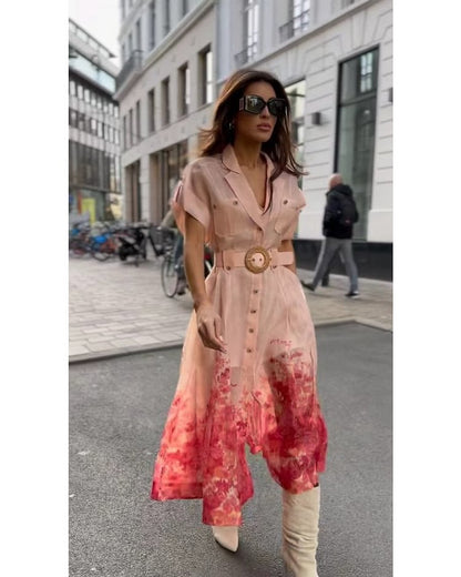 Dam Strandklänning V-Neck Hög Midja Lätt Polyester Abstrakt Mönster-4